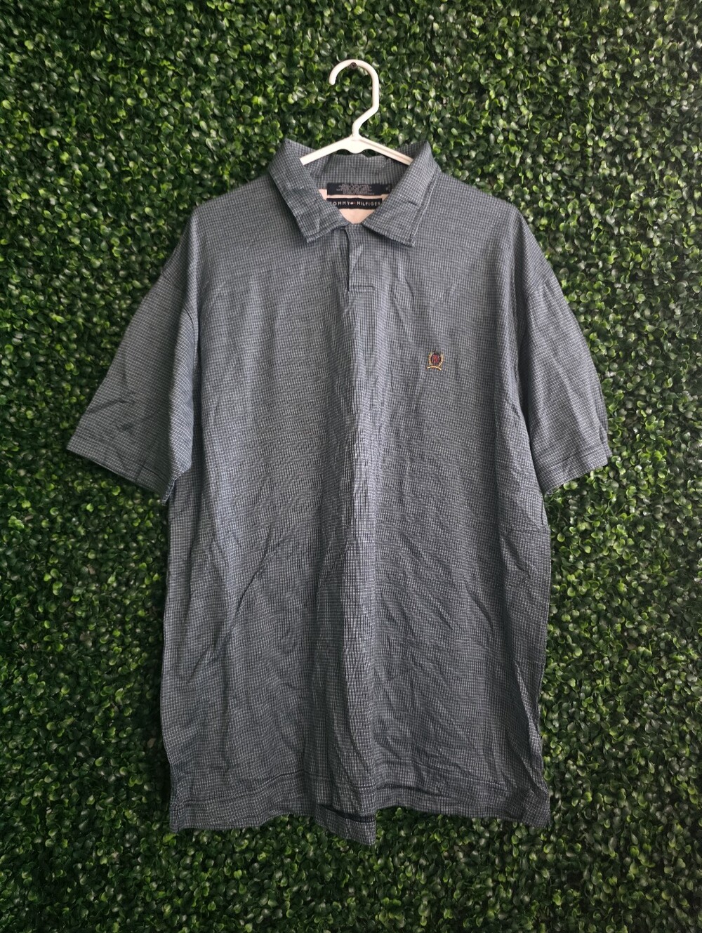 Tommy Hilfiger Men's Gray Check Short Sleeve Polo Shirt Size XL